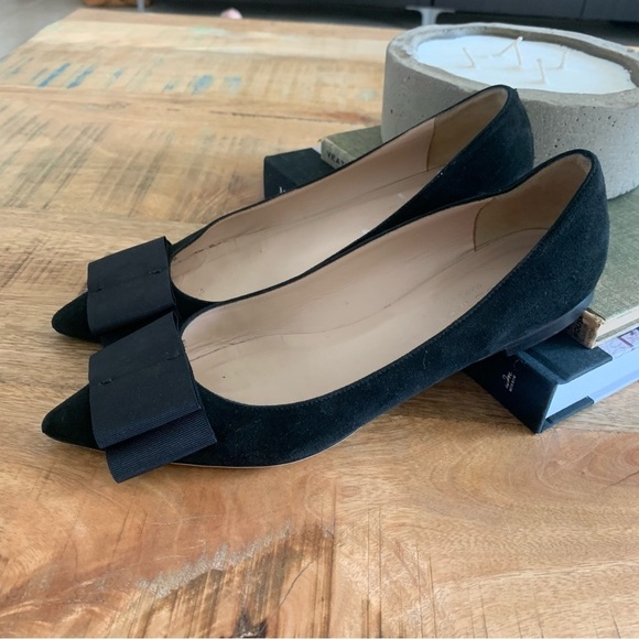 Club Monaco Erica Pointed Toe Bow Black Suede Leather Flats Size 6.5 - Picture 1 of 12